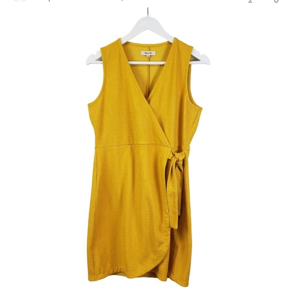 Madewell Crosshatch Side-Tie Yellow Textured Wrap Dress Size Medium
